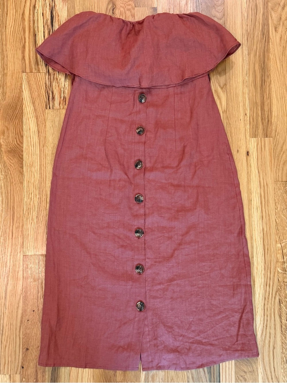 Olivaceous Off Shoulder Linen Midi Dress Mauve Terracotta S NWT